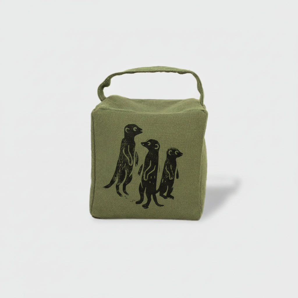 The Moko mob of meerkats doorstop in fynbos green