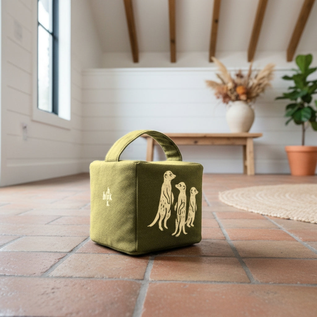 The Moko mob of meerkats doorstop in fynbos green