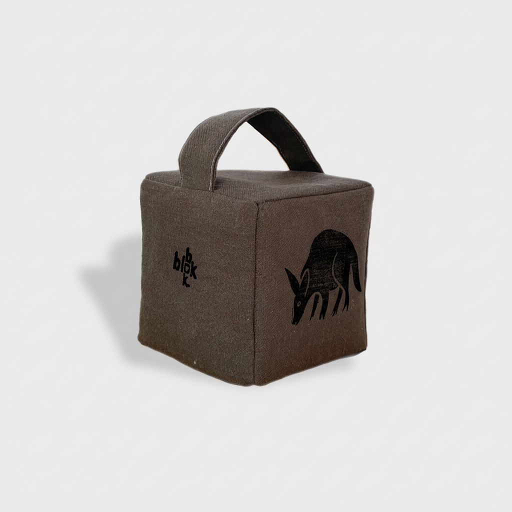 Charcoal aardvark doorstop with all black ink