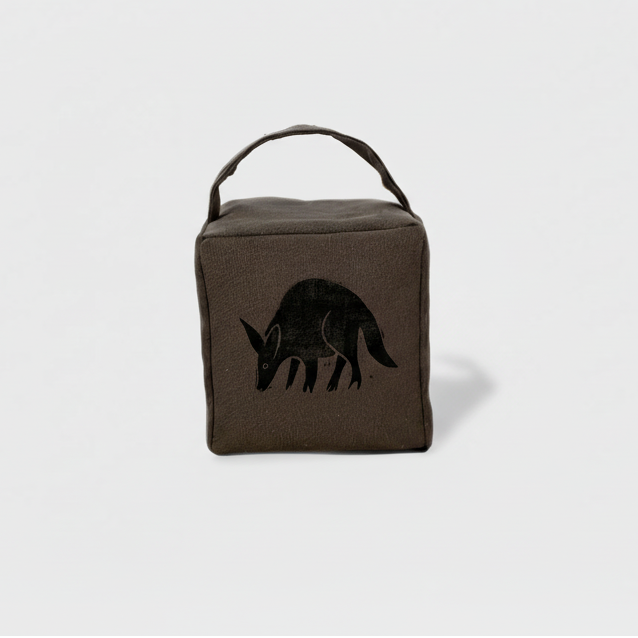 Charcoal aardvark doorstop with black ink - front view