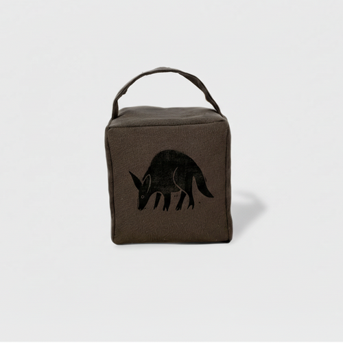 Charcoal aardvark doorstop with black ink - front view