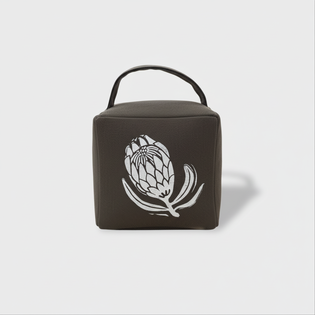 Charcoal doorstop with white ink print
