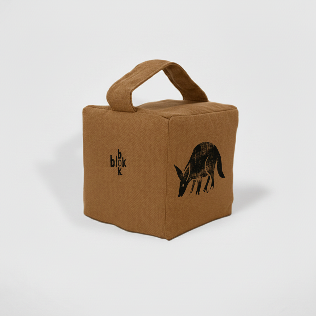 Muted ochre aardvark doorstop - angled view