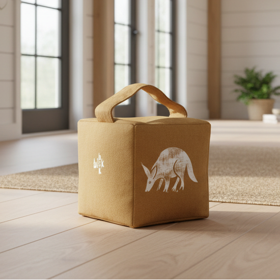 Muted ochre aardvark doorstop in modern farmhouse