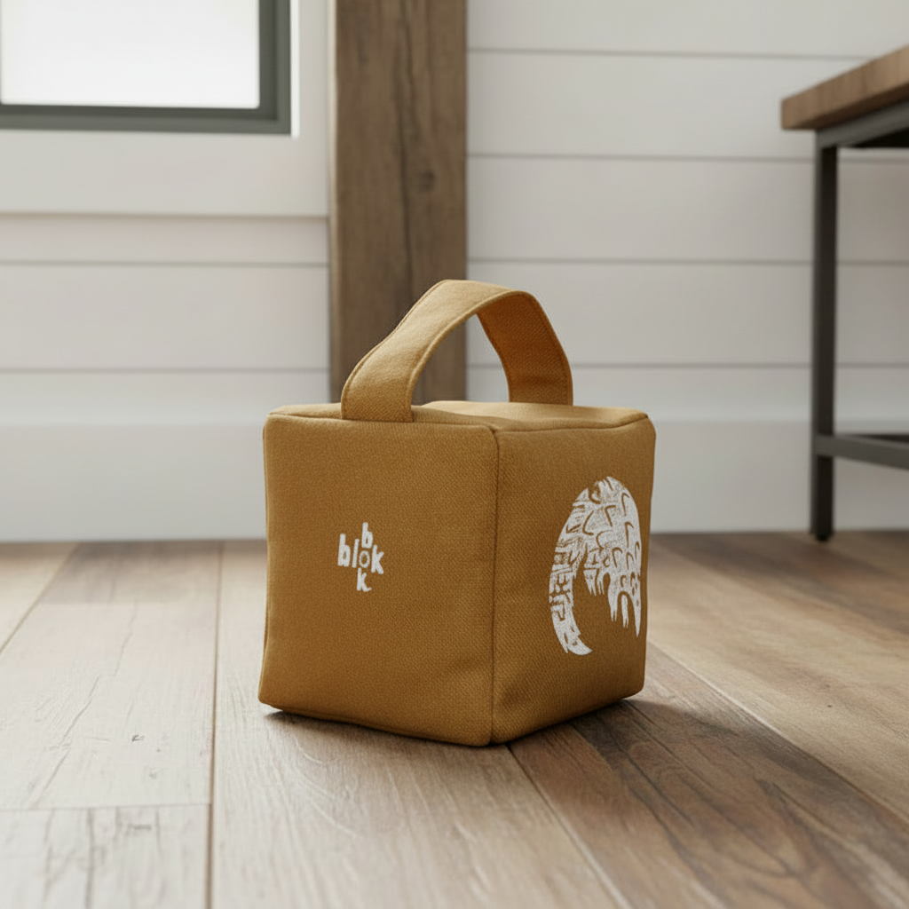 Ochre Rolo pangolin doorstop - lifestyle setting