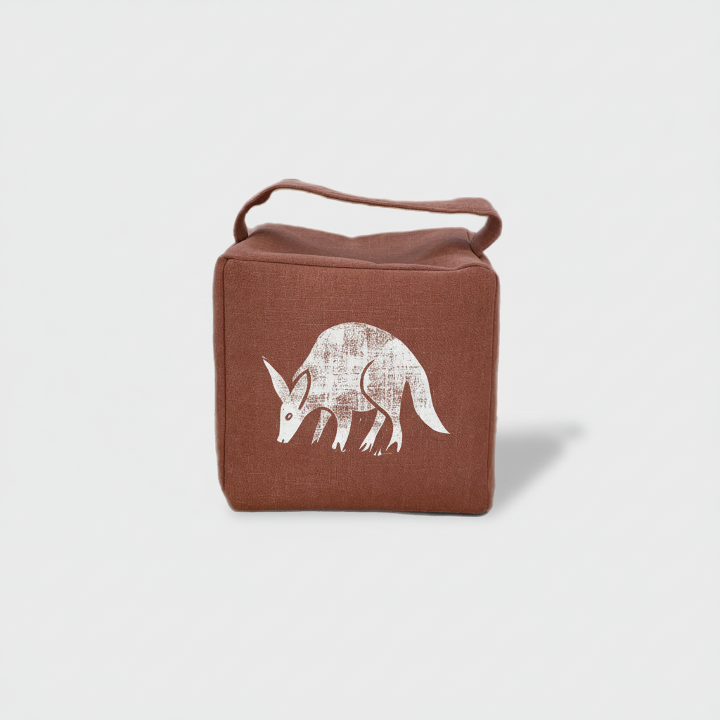 Terracotta aardvark doorstop with white ink - front view
