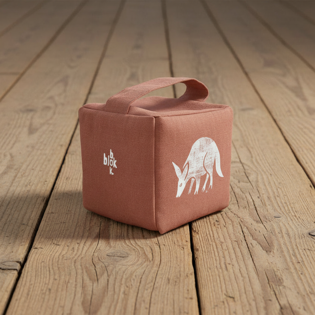 Terracotta aardvark doorstop with white ink - on wooden floor