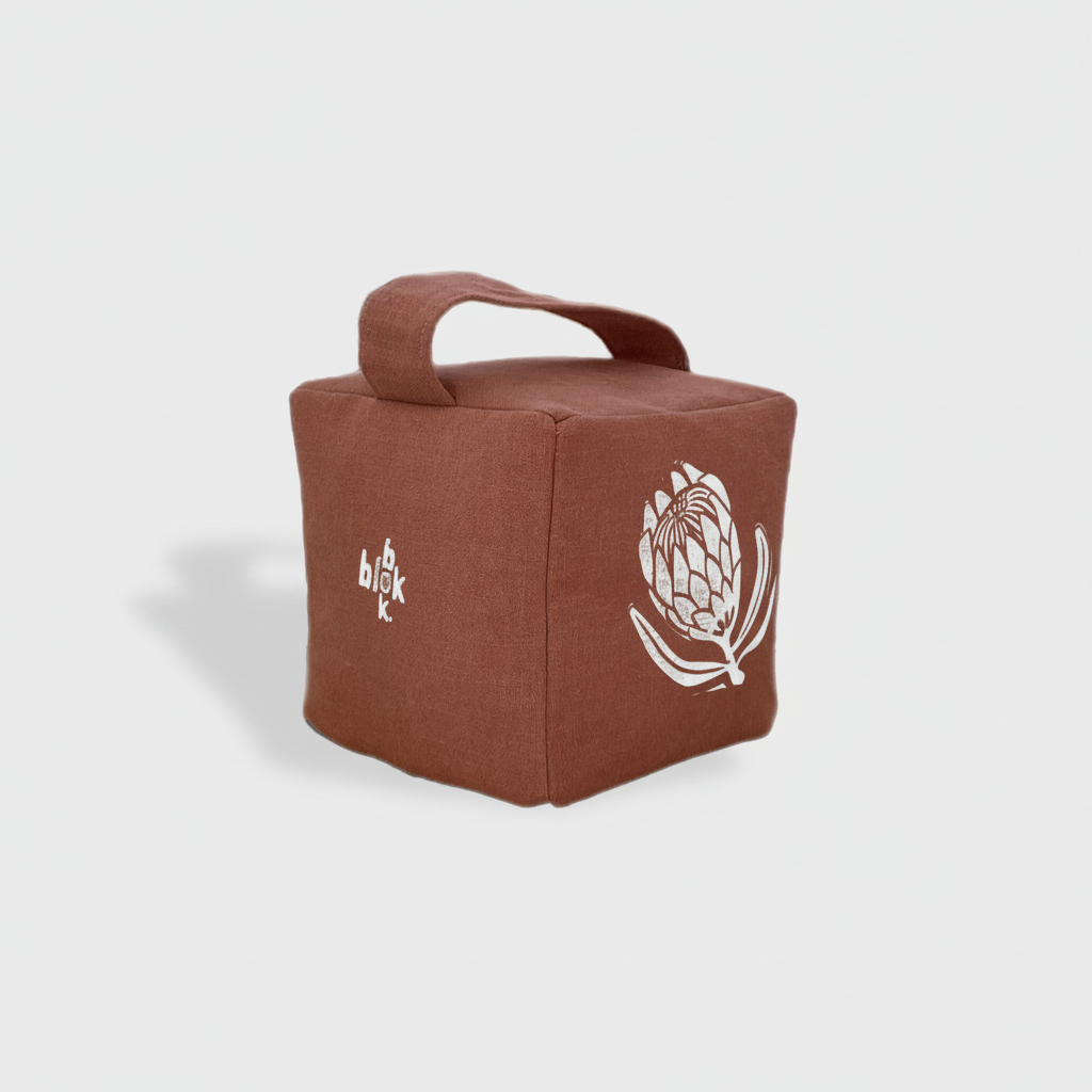 Terracotta doorstop with white ink print