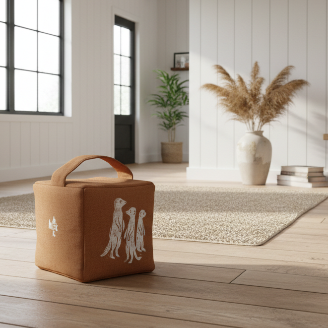 Terracotta meerkat doorstop in modern farmhouse