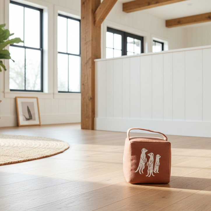 Terracotta meerkat doorstop in modern farmhouse